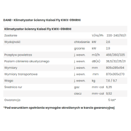 Zdjęcie 3 - KLIMATYZATOR ŚCIENNY KAISAI FLY KWX-09HRHI